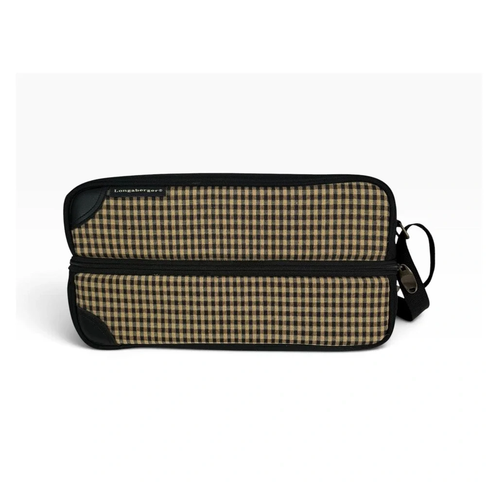 Longaberger Wine Carrier Case Black Tan Gingham Insulated Shoulder Bag NWT
